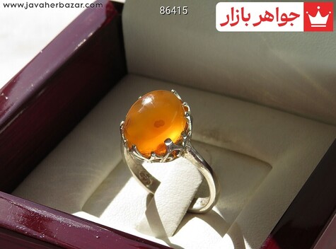 انگشتر نقره عقیق یمنی نارنجی پرتقالی زنانه [شرف الشمس] - 86415